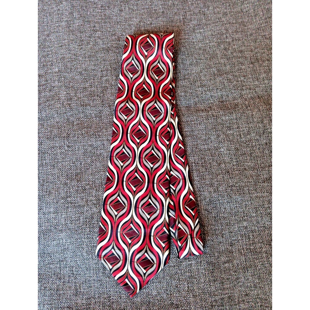 Tie 70s 80s 90s Y2K Mens Martin Wong Silk Red Gray Ivory Black 4 Wide 60 Long